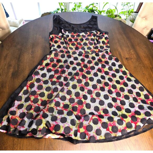 Betsey Johnson Polka Dot Illusion Skater Dress Floral - Picture 2 of 16